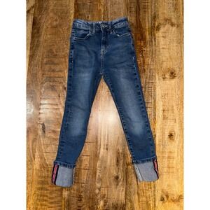Guess Kids Skinny Jeans Medium Wash Cuffed Hem Striped Detail Blue Denim